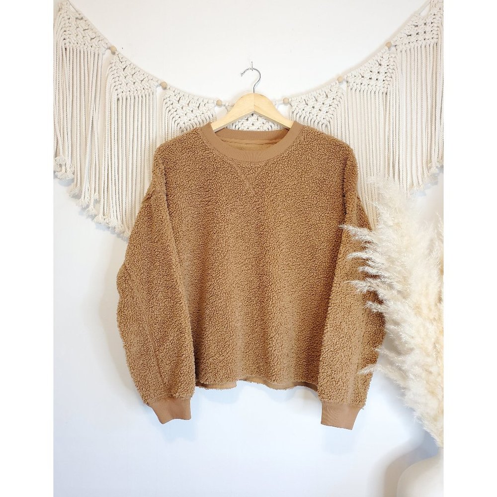 American Eagle Brown Sherpa Crewneck Sweatshirt M - Picture 1 of 6
